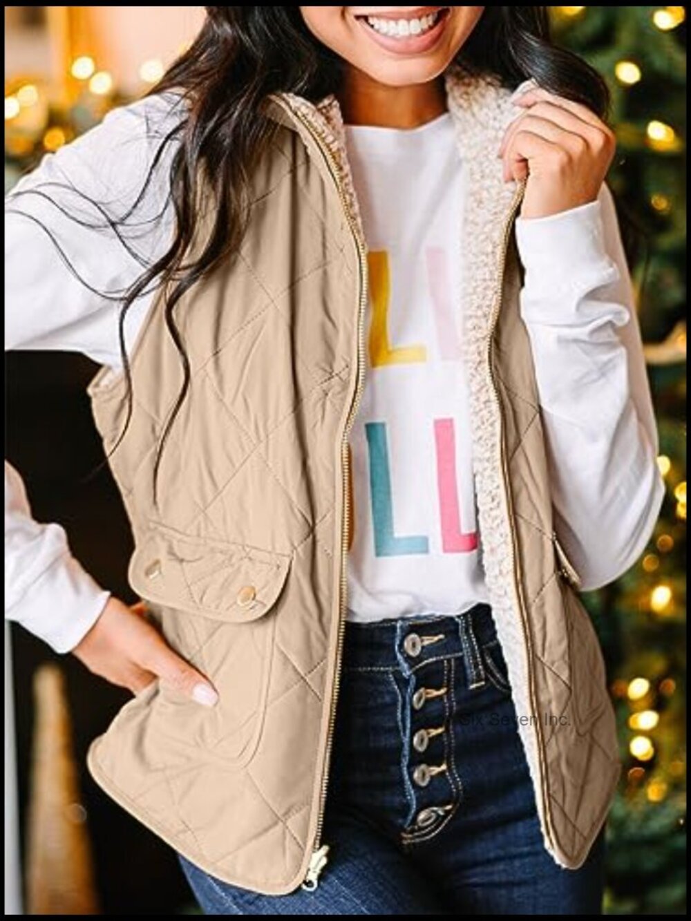 Reversible Quilted Sherpa Fleece Vest Lightweight Sleeveless Coat - Picture 4 of 7